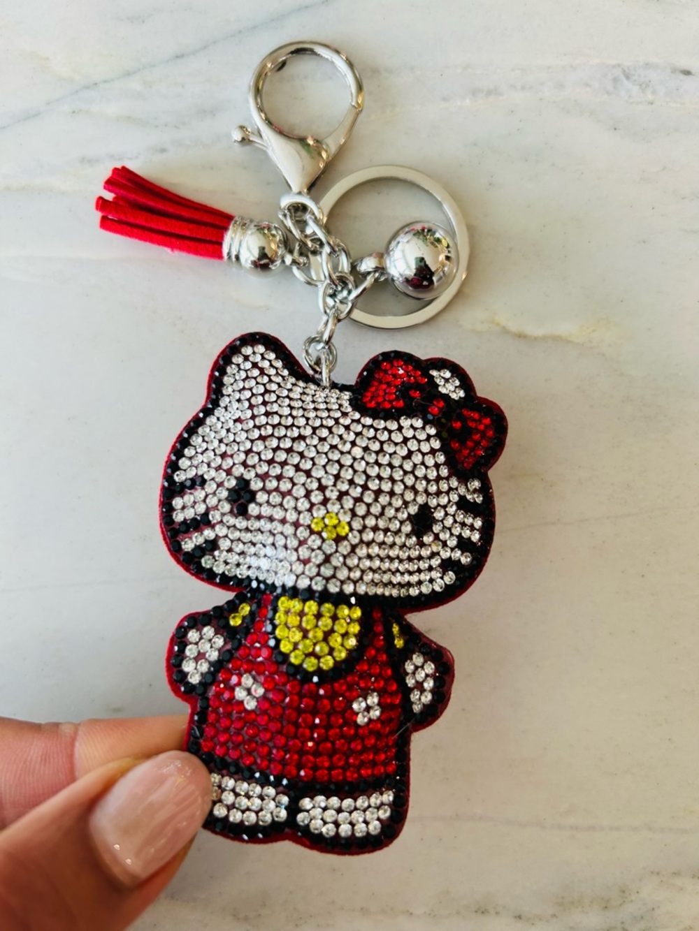 Hello Kitty Red and White Crystal Tassel Keychain by Hello Kitty‎